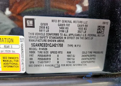 2012 Buick Enclave from USA, damaged, VIN 5GAKRCED1CJ421768